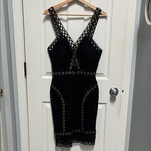Free People Black Mini Dress with Eyelet Details